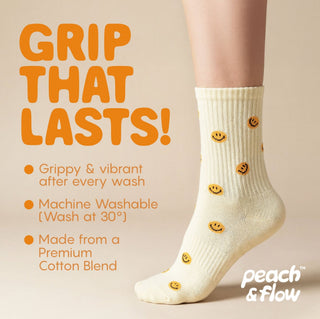 Smiley Faces - Pilates Grip Socks - Peach & Flow